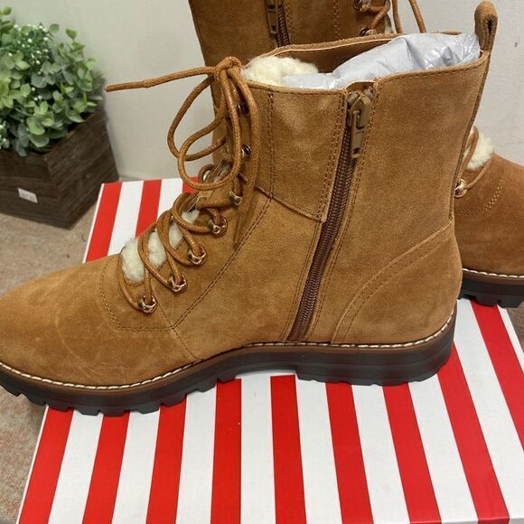 Cognac Suede Construction Boots - Picture 4 of 5